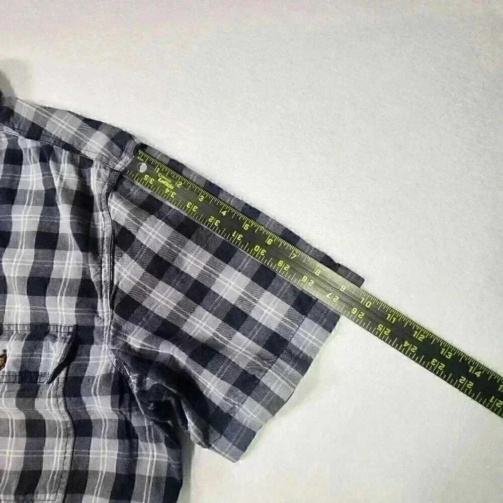 Carhartt Men's Loose Fit Midweight Shirt Large Short Sleeve Blue Plaid Button Up - Picture 12 of 15
